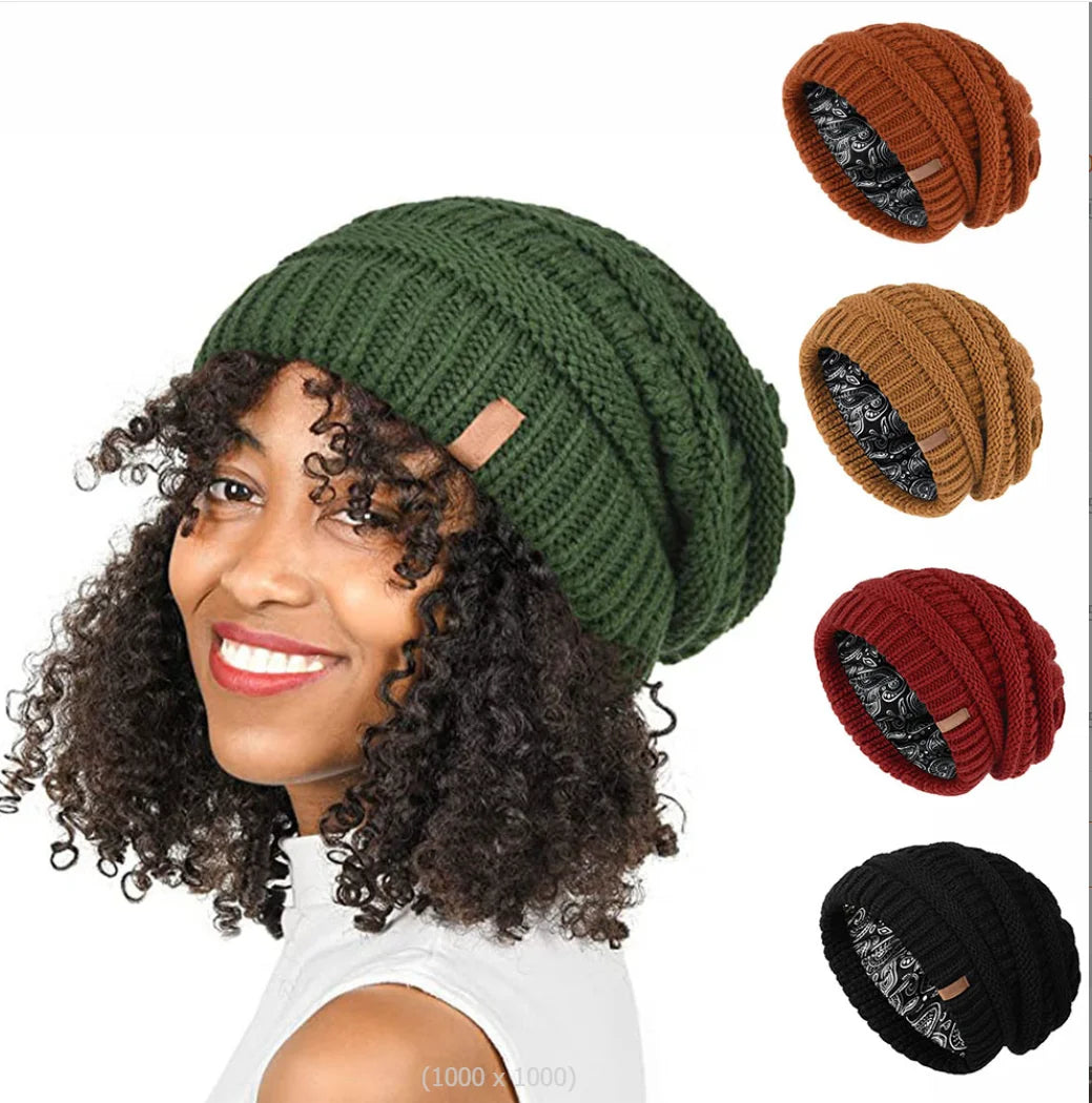 Bonnet doublé satin unisexe | Protection et soin des cheveux en hiver